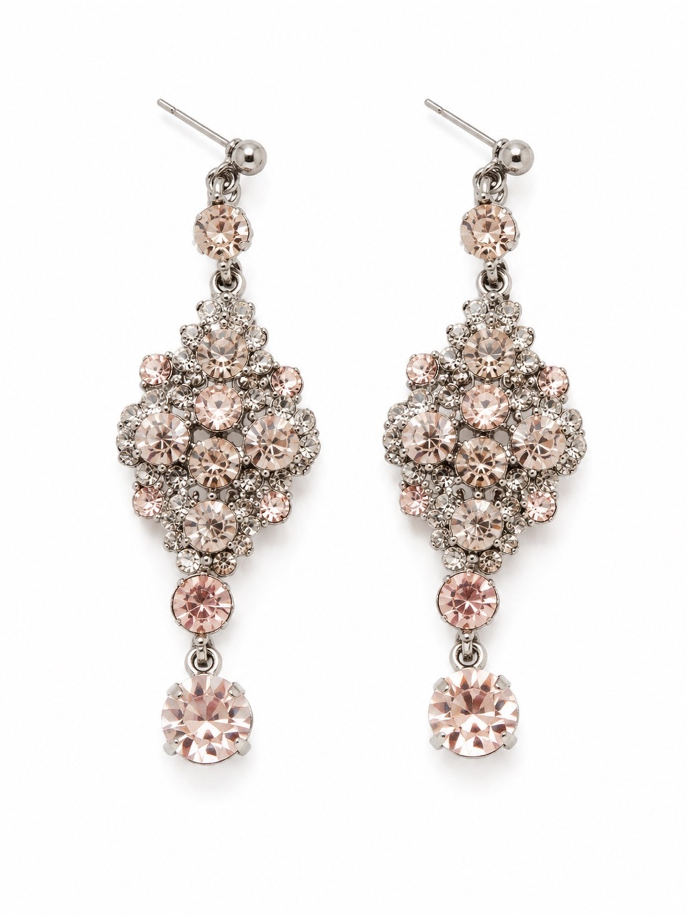 Elegant Silver and Pink Crystal Drop Earrings
